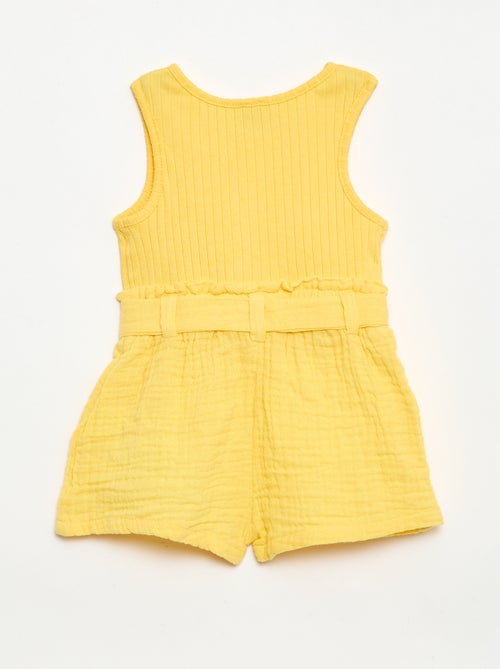 Combinaison short en double gaze de coton + ceinture à nouer - Kiabi