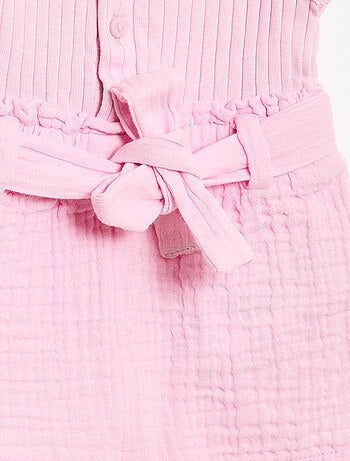 Combinaison short en double gaze de coton + ceinture à nouer