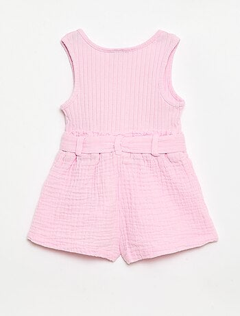Combinaison short en double gaze de coton + ceinture à nouer