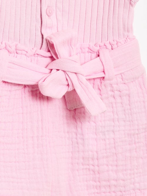 Combinaison short en double gaze de coton + ceinture à nouer - Kiabi