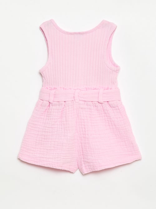 Combinaison short en double gaze de coton + ceinture à nouer - Kiabi