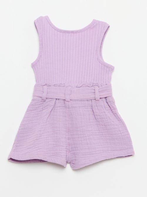 Combinaison short en double gaze de coton + ceinture à nouer - Kiabi