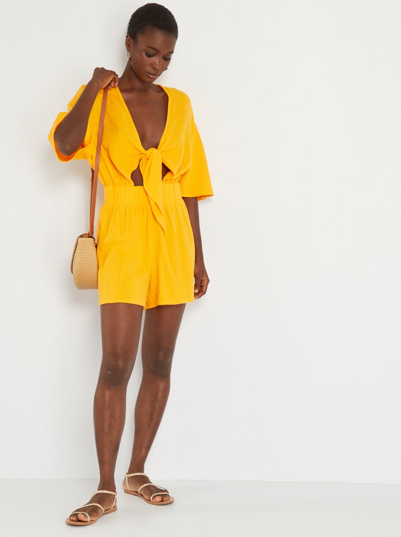 Combinaison short en gaze de coton Jaune - Kiabi