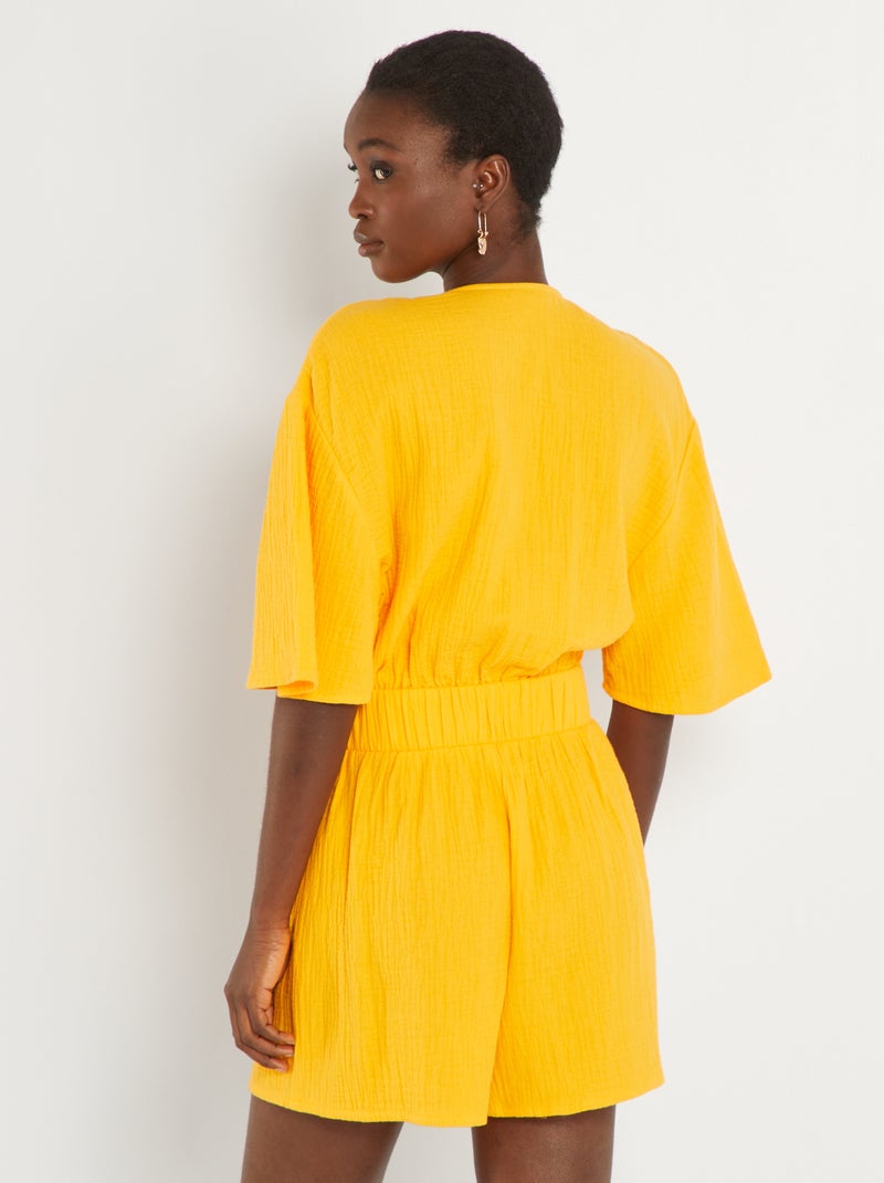 Combinaison short en gaze de coton Jaune - Kiabi