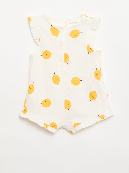 Combinaison short en jersey de coton avec volants aux manches - Kiabi
