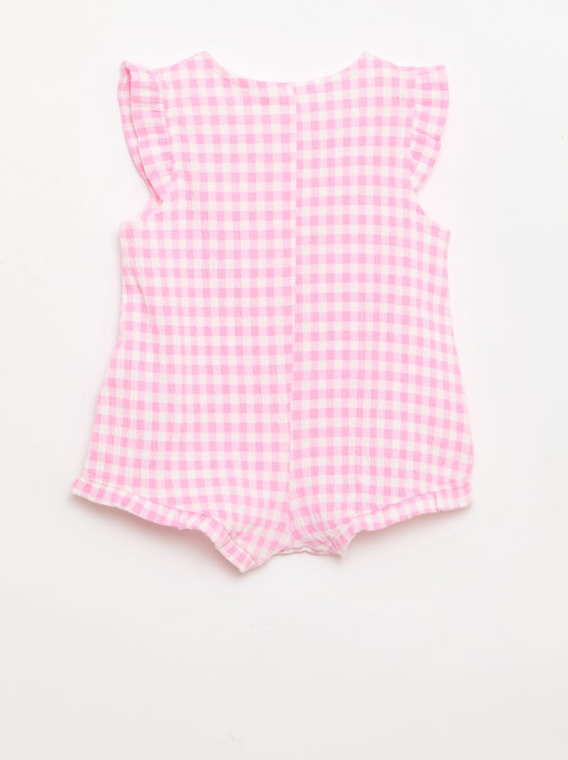 Combinaison short en jersey de coton avec volants aux manches Rose - Kiabi