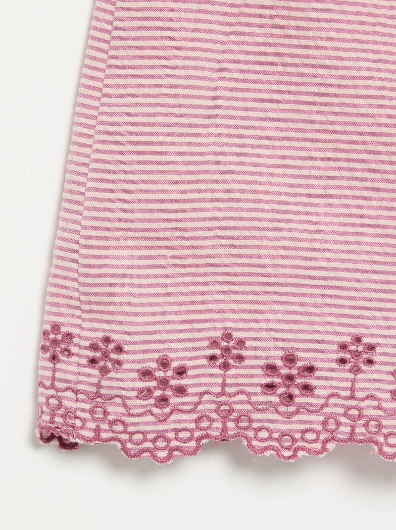 Combinaison short rayée en seersucker avec smock et broderies Violet - Kiabi