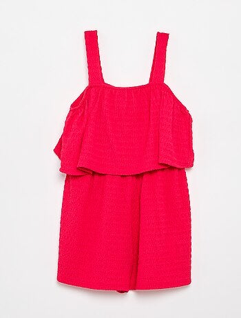Combinaison short unie à bretelles en maille gaufrée