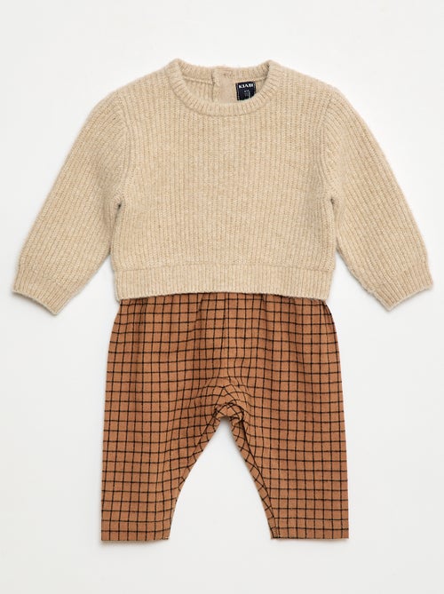 Combinaison tricot et flanelle - Kiabi