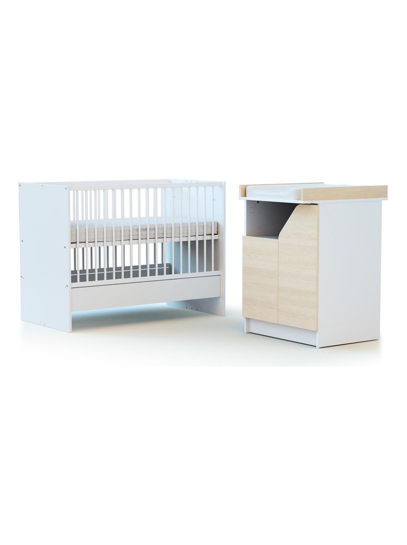 Combiné lit bébé évolutif en bois CARNAVAL Blanc Beige - Kiabi