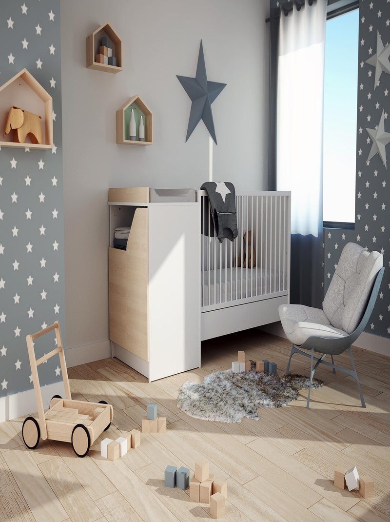 Combiné lit bébé évolutif en bois CARNAVAL Blanc Beige - Kiabi