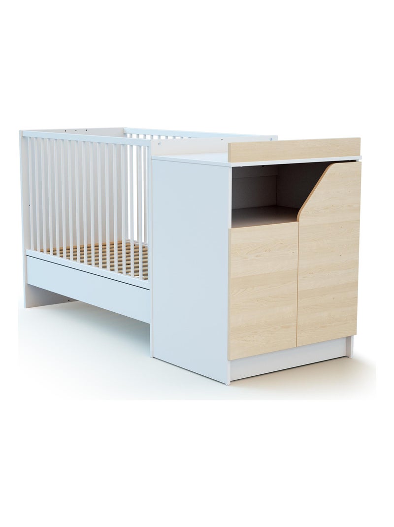 Combiné lit bébé évolutif en bois CARNAVAL Blanc Beige - Kiabi