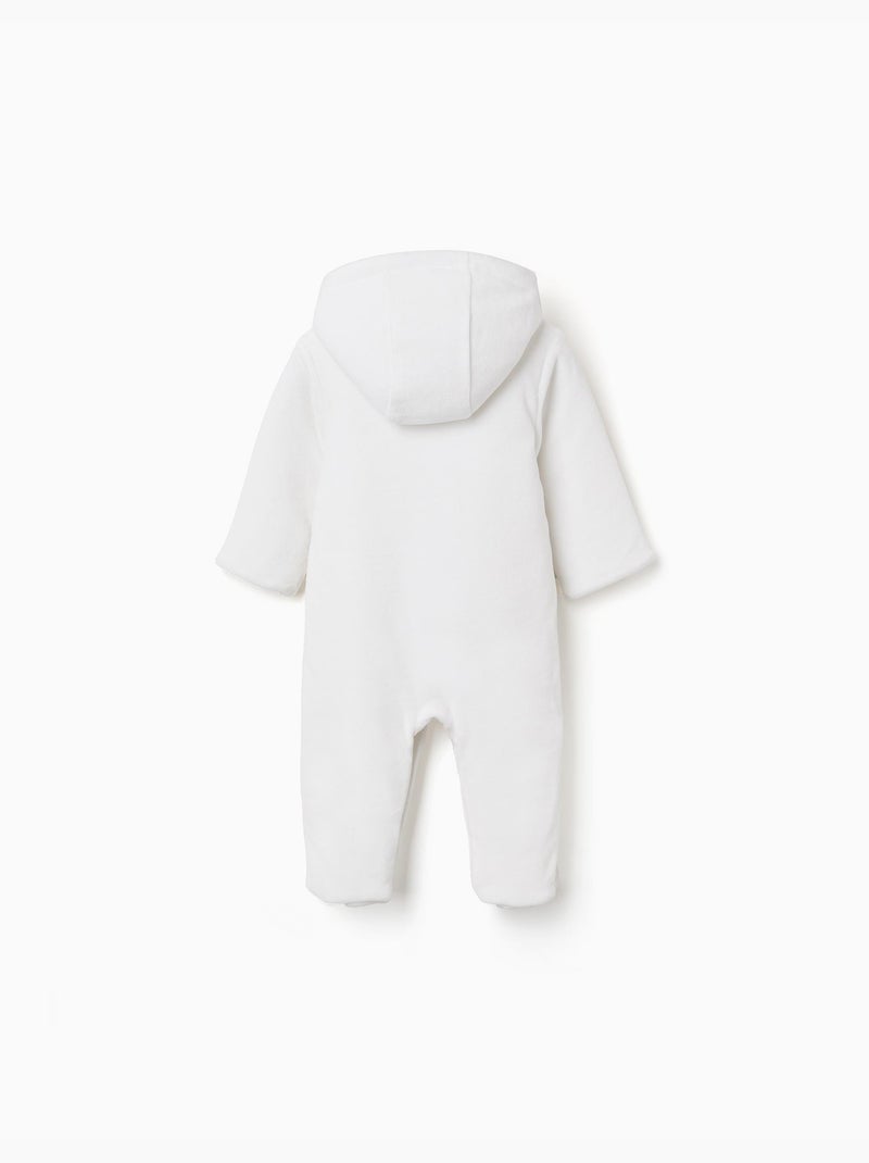 Combipilote en velours rembourré avec capuche et broderie Blanc - Kiabi