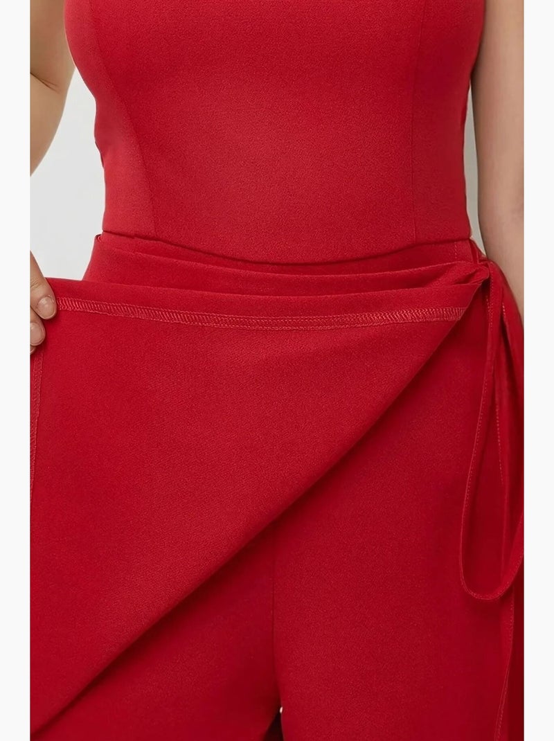 Combishort ajustée col montant sans manches ceinture à nouer hiccup Rouge - Kiabi