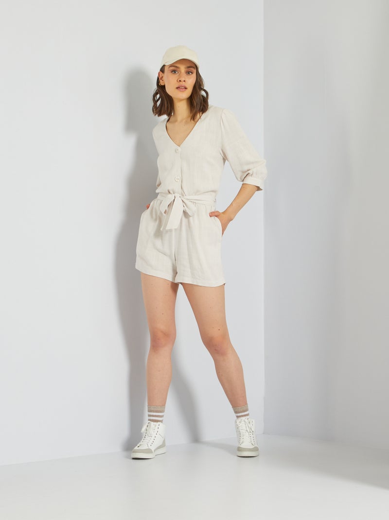 Combishort avec ceinture encolure V Blanc - Kiabi