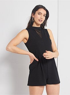 Combishort avec encolure résille - Kiabi