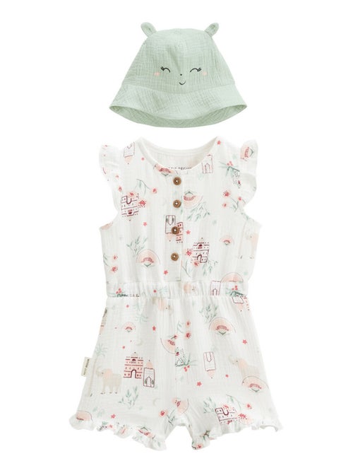 Combishort bébé + chapeau en gaze de coton Arya - Kiabi