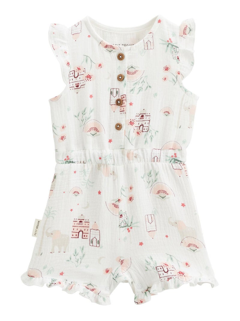 Combishort bébé + chapeau en gaze de coton Arya Ecru - Kiabi