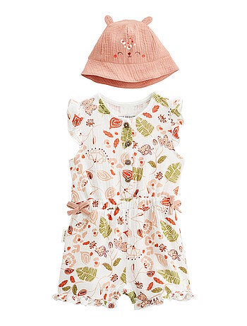 Combishort bébé + chapeau en gaze de coton Mindanao