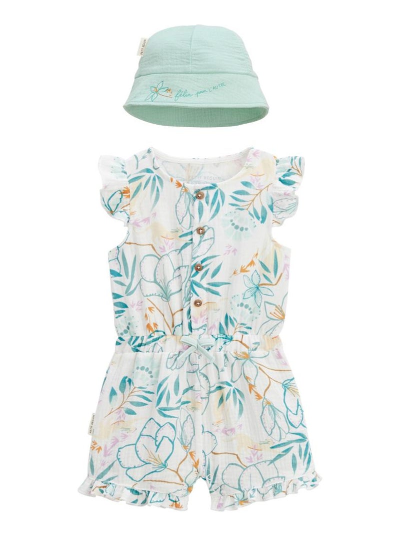 Combishort bébé + chapeau en gaze de coton Patroika Ecru - Kiabi