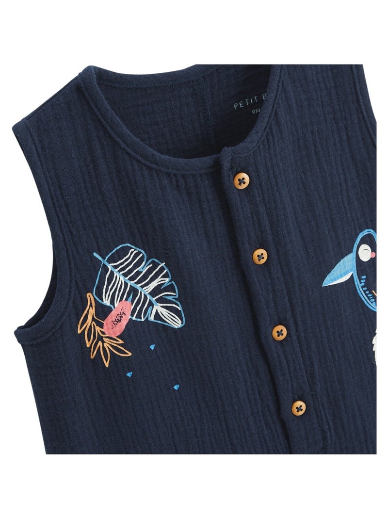 Combishort bébé en gaze de coton Mexico Bleu - Kiabi