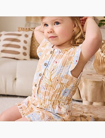 Combishort bébé en gaze de coton Praline