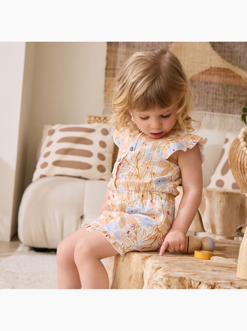 Combishort bébé en gaze de coton Praline Orange - Kiabi