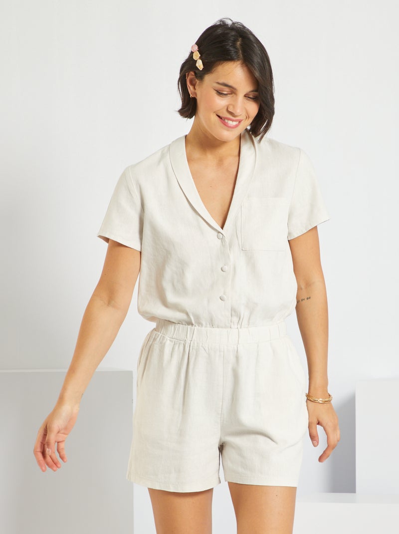 Combishort boutonnée Blanc cassé - Kiabi