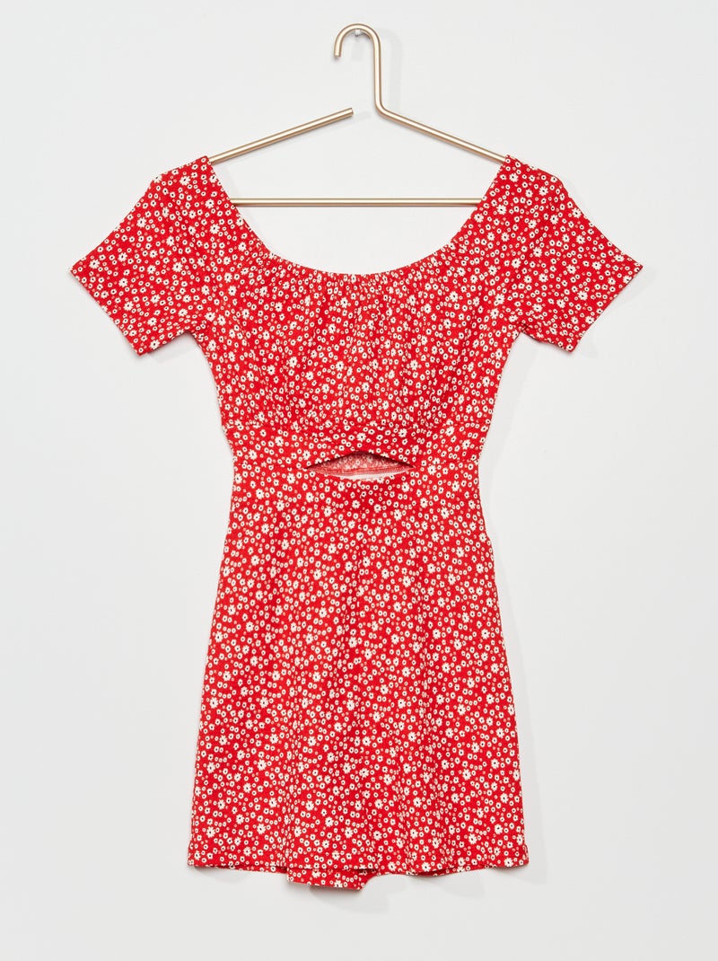 Combishort col bardot en maille gaufrée Rouge - Kiabi