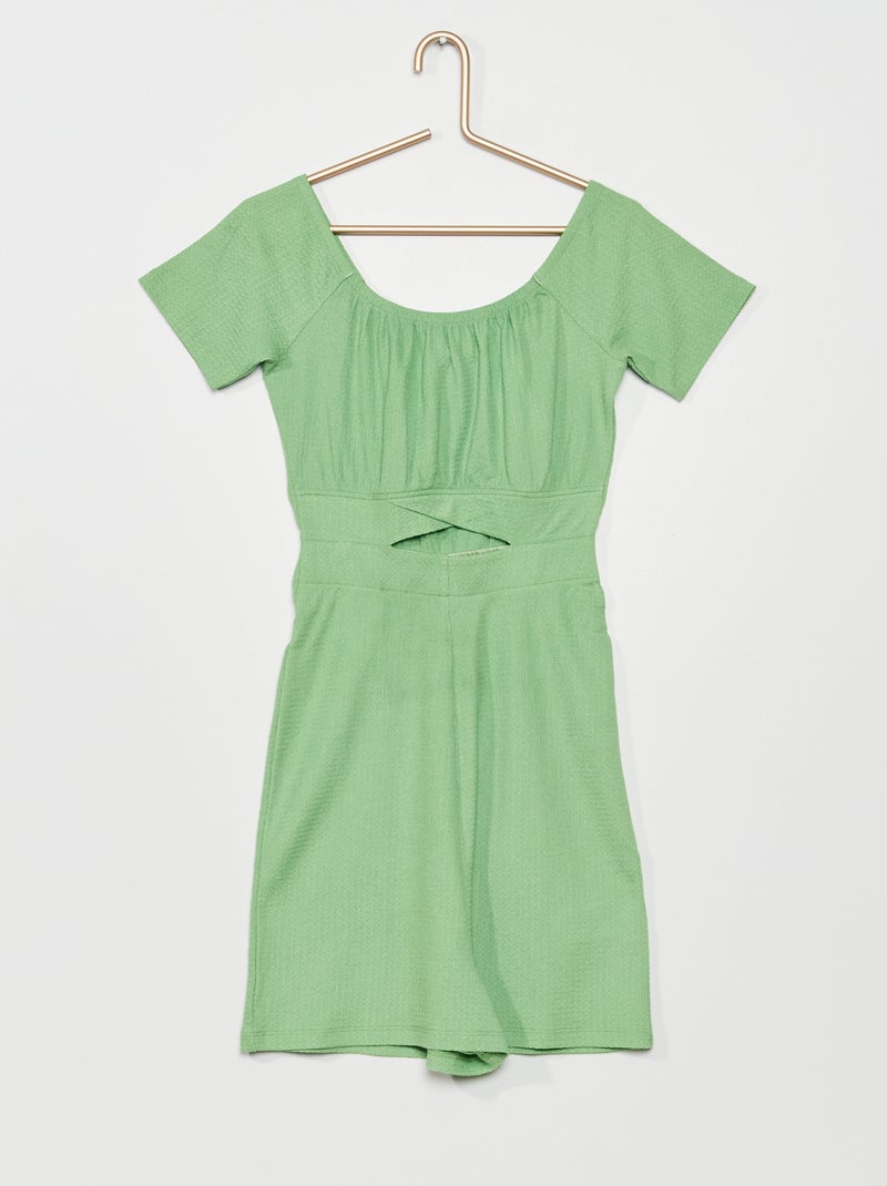 Combishort col bardot en maille gaufrée Vert - Kiabi