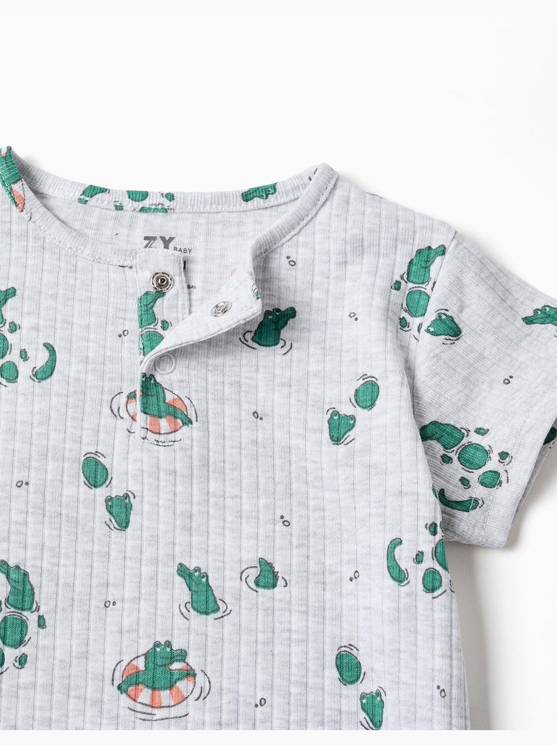 Combishort côtelé avec motif alligator Gris clair - Kiabi