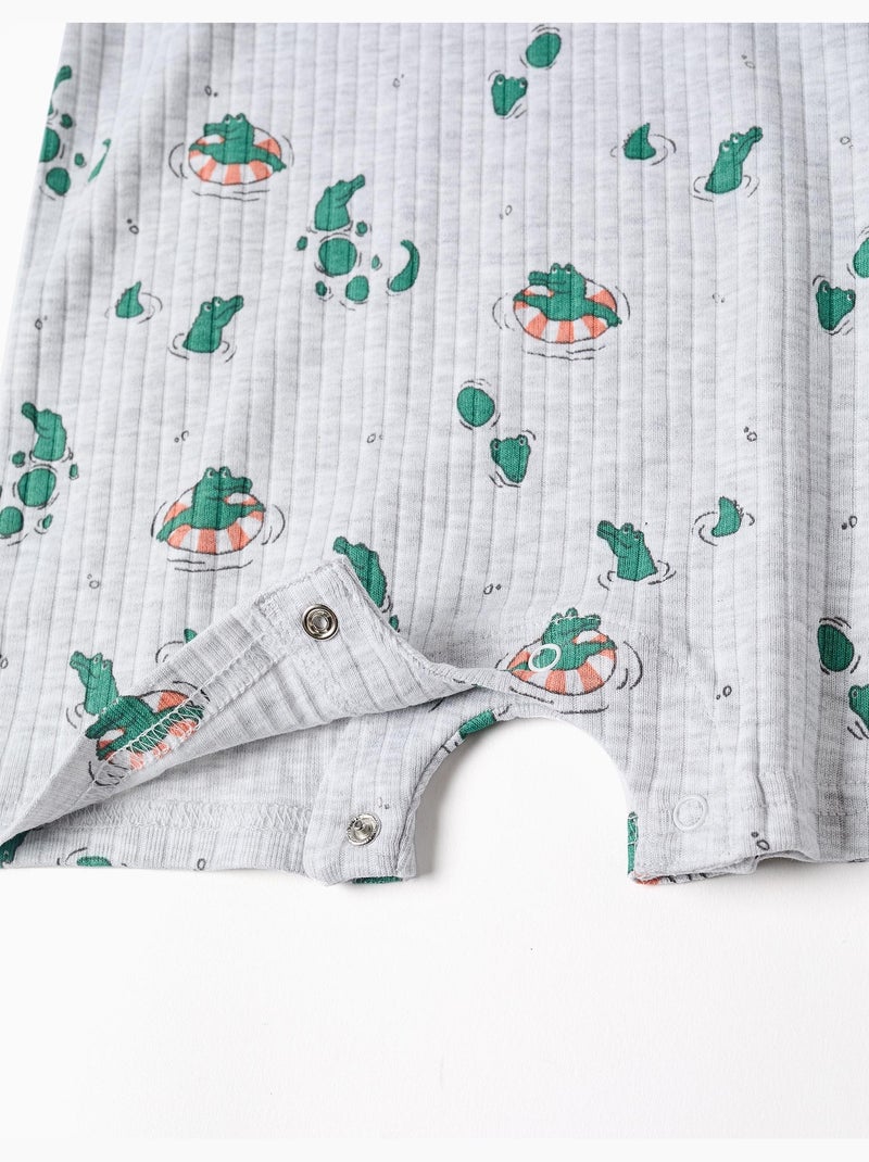Combishort côtelé avec motif alligator Gris clair - Kiabi