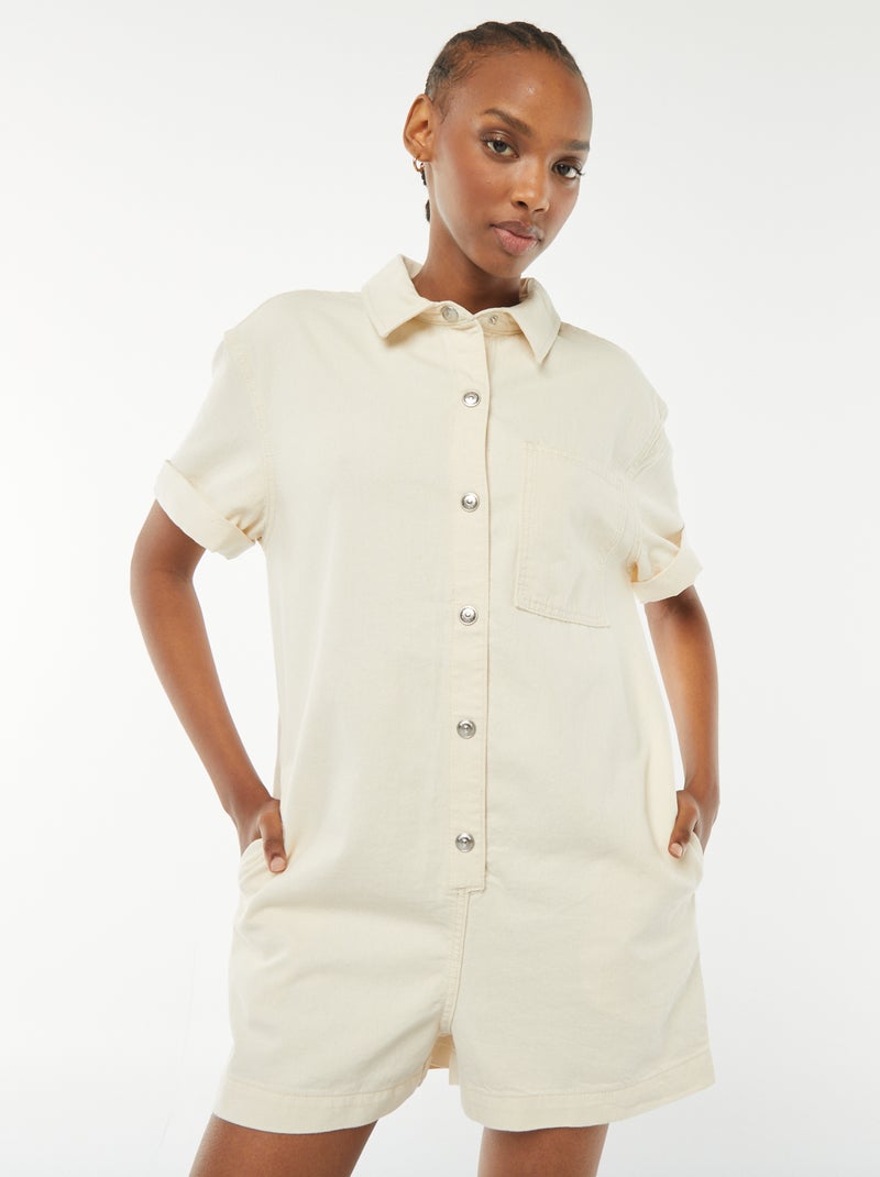 Combishort court en denim à pressions Blanc - Kiabi