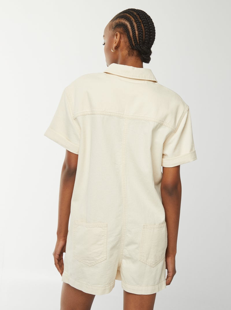 Combishort court en denim à pressions Blanc - Kiabi