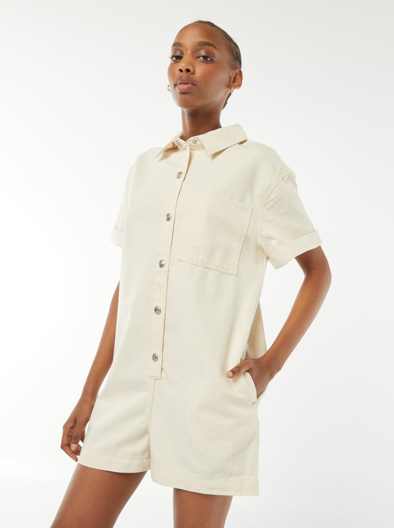 Combishort court en denim à pressions Blanc - Kiabi