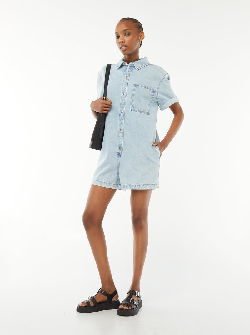 Combishort court en denim à pressions Bleu - Kiabi