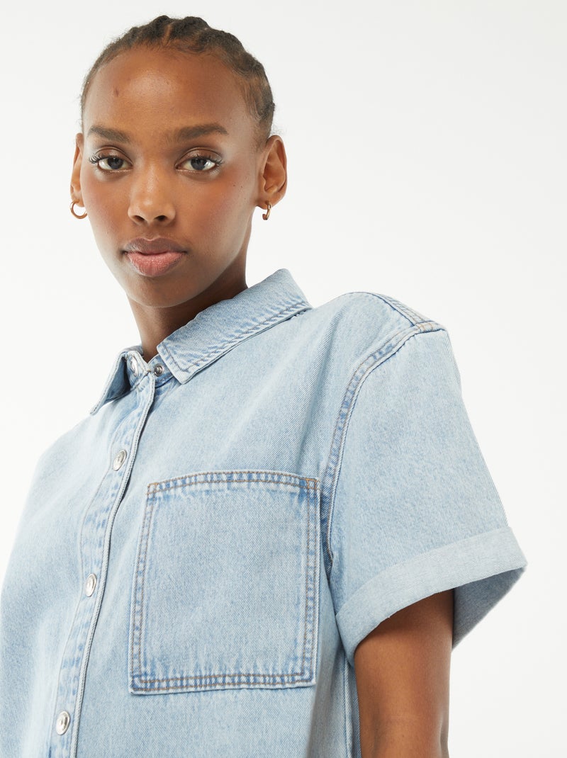 Combishort court en denim à pressions Bleu - Kiabi