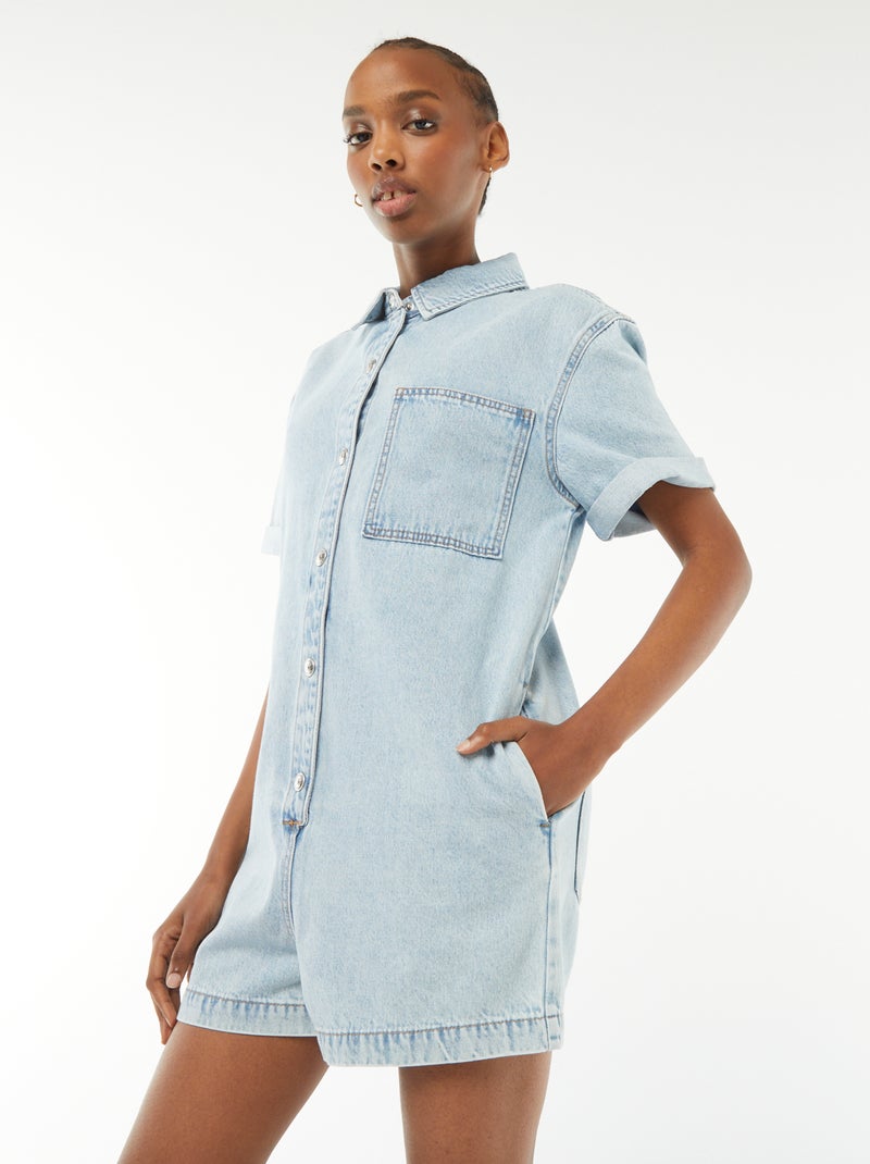 Combishort court en denim à pressions Bleu - Kiabi