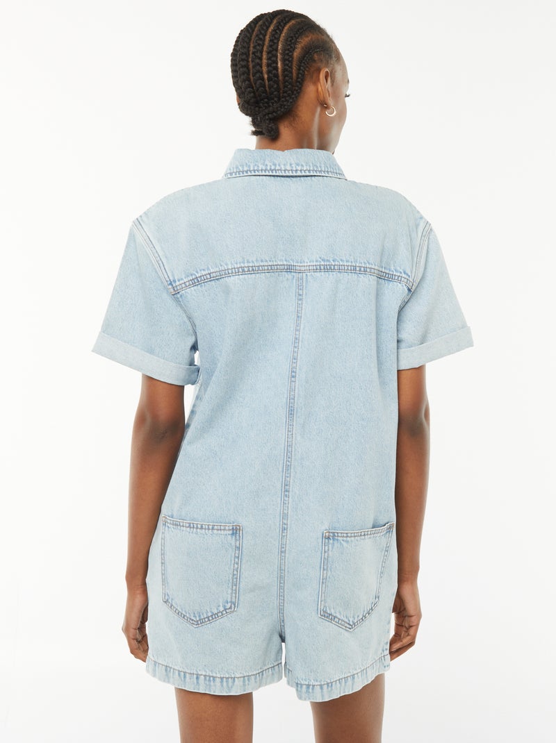 Combishort court en denim à pressions Bleu - Kiabi