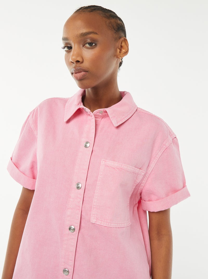 Combishort court en denim à pressions Rose - Kiabi