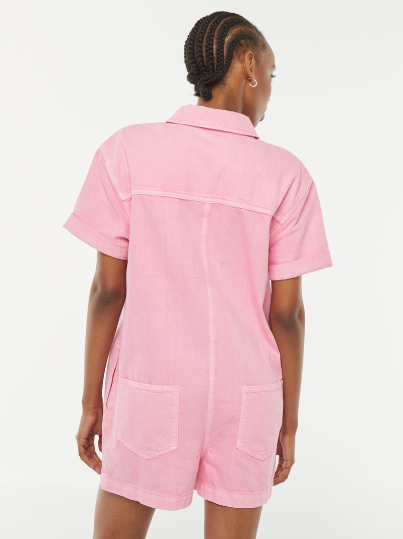 Combishort court en denim à pressions Rose - Kiabi