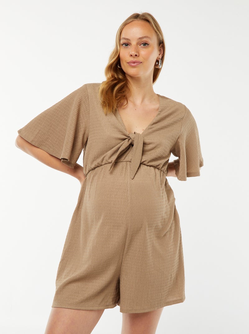 Combishort de maternité en maille gaufrée Beige - Kiabi