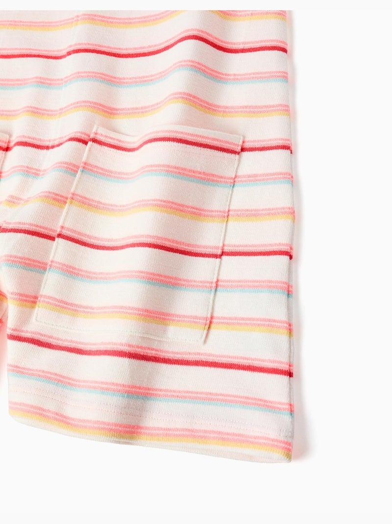 Combishort en coton à rayures avec poches avant Blanc - Kiabi