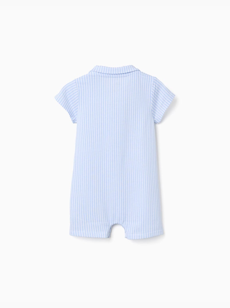 Combishort en coton à rayures Bleu clair - Kiabi