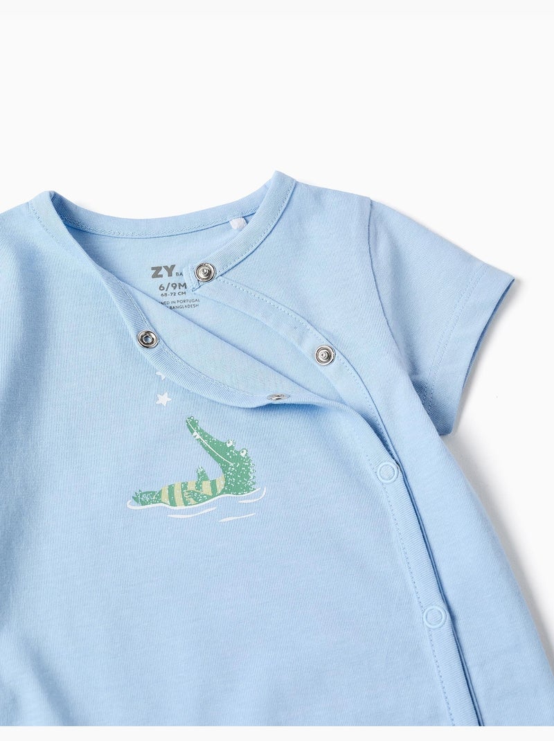 Combishort en coton avec imprimé crocodile Bleu clair - Kiabi