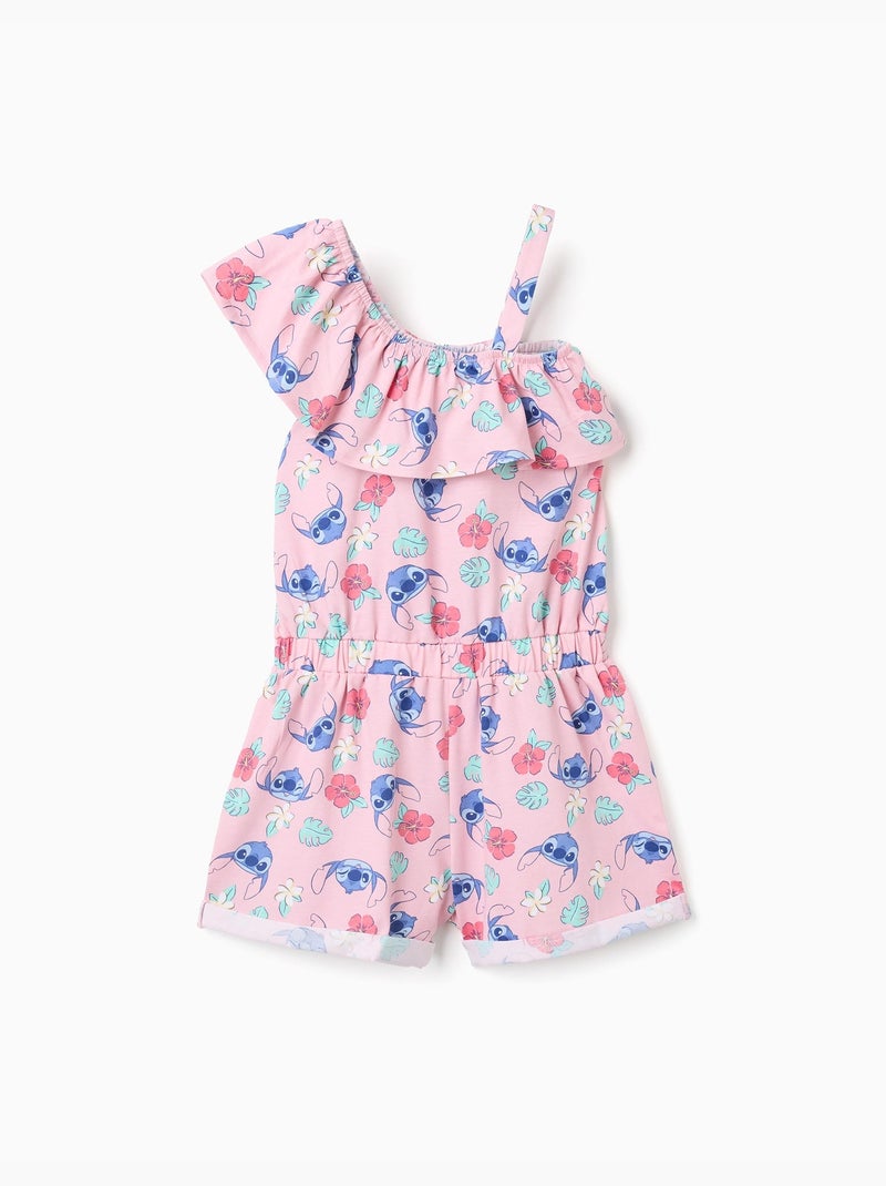 Combishort en coton avec motif Stitch et volants Rose clair - Kiabi