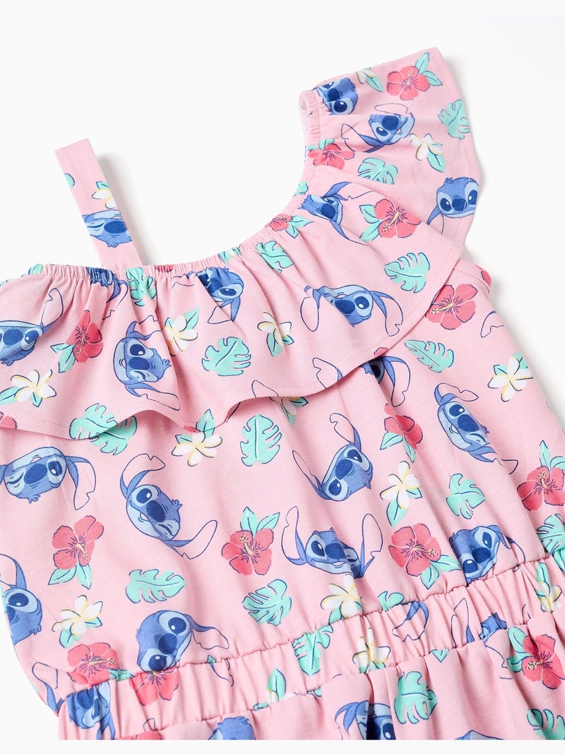 Combishort en coton avec motif Stitch et volants Rose clair - Kiabi