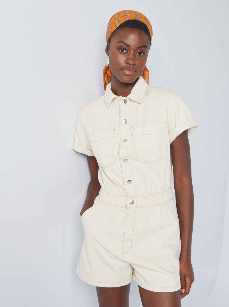 Combishort en denim Beige - Kiabi