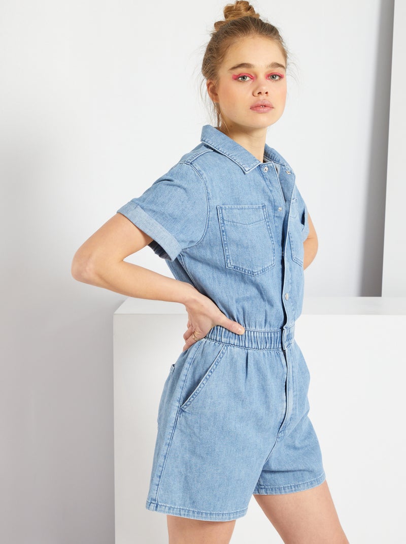 Combishort en denim bleu - Kiabi