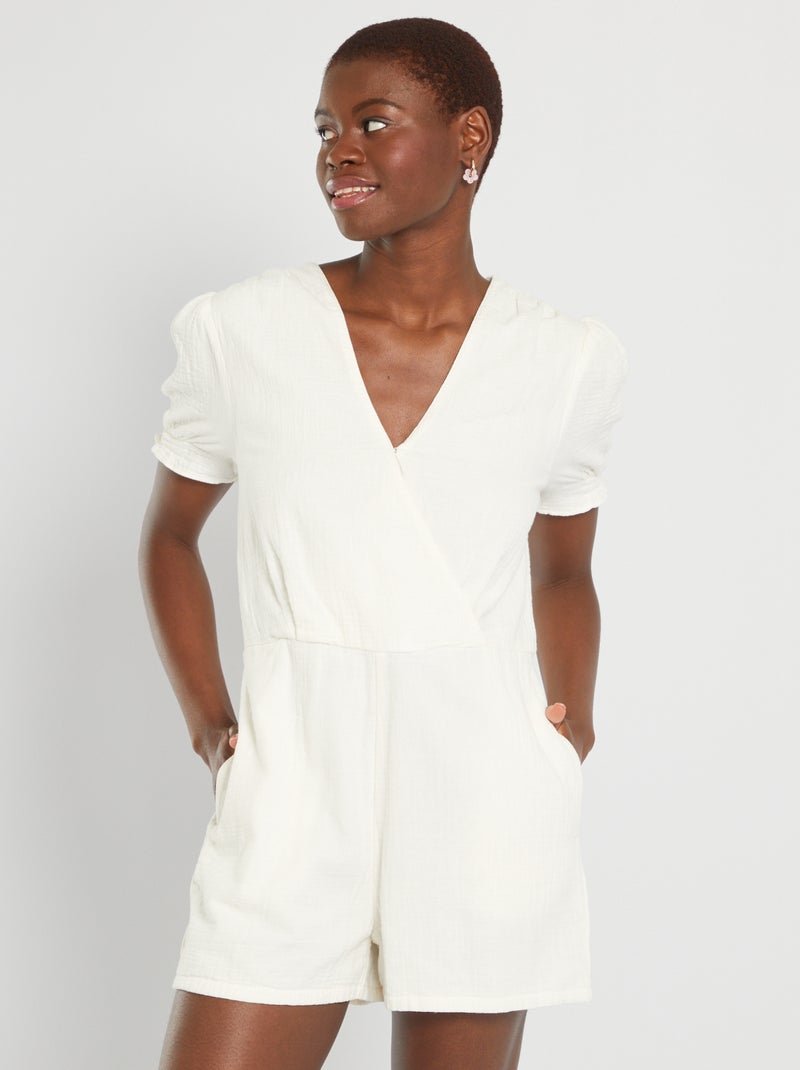 Combishort en gaze de coton Blanc - Kiabi